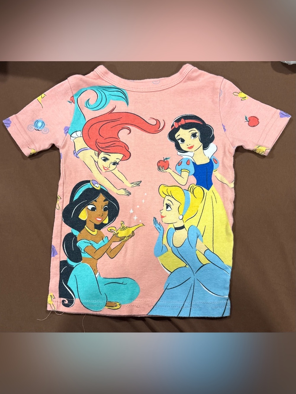 Disney Princess Girls Pink Ariel Jasmine Cinderella Snow White Short Sleeve